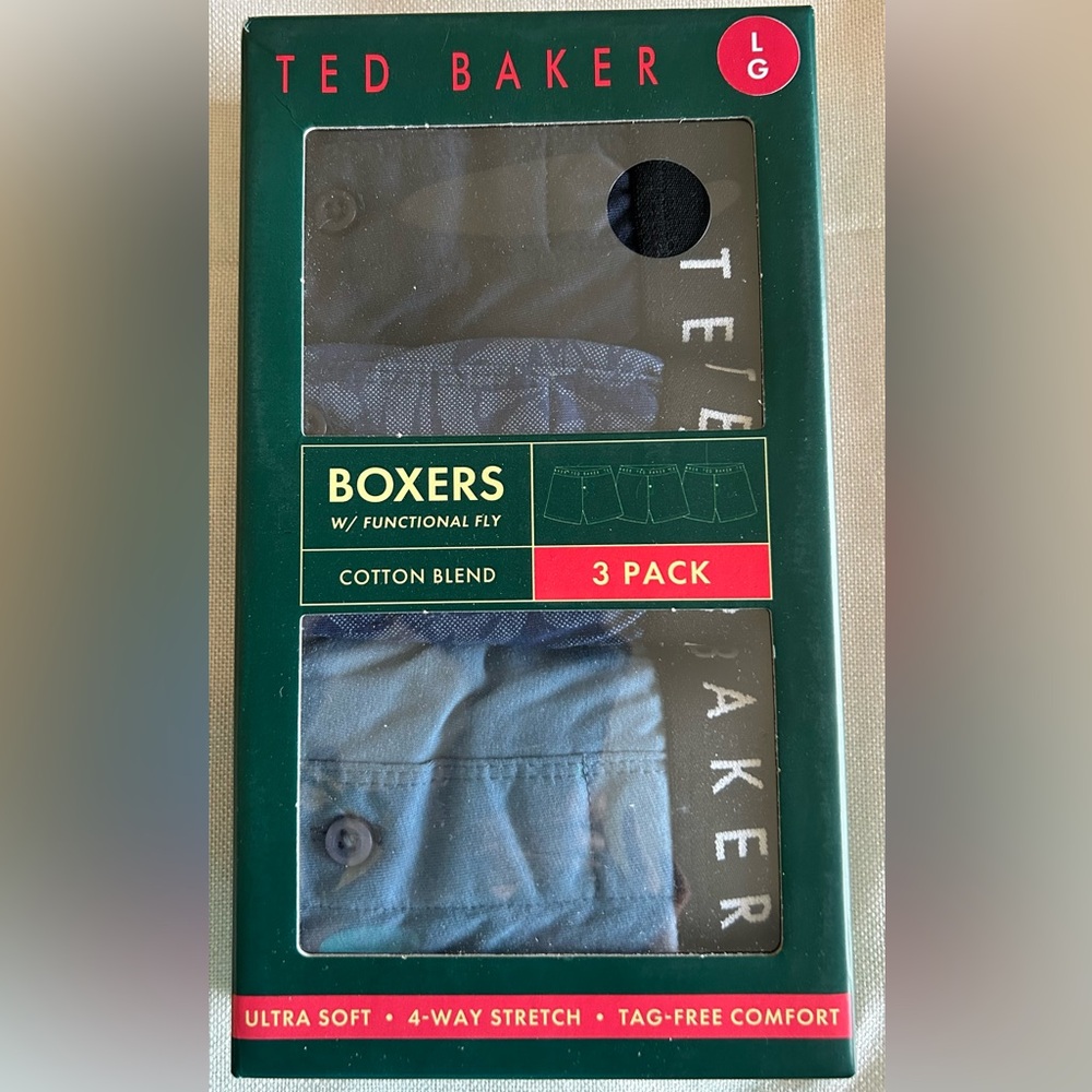Brand new, sealed-unopened box. Ted Baker 3-pack Boxers – premium British style.